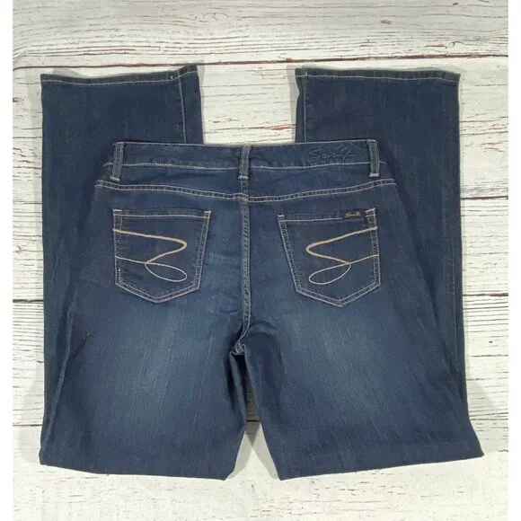 Seven7 Jeans Womens Size 10 Mid Rise Flare Dark Wash Blue Denim Hippie Festival - Picture 2 of 13